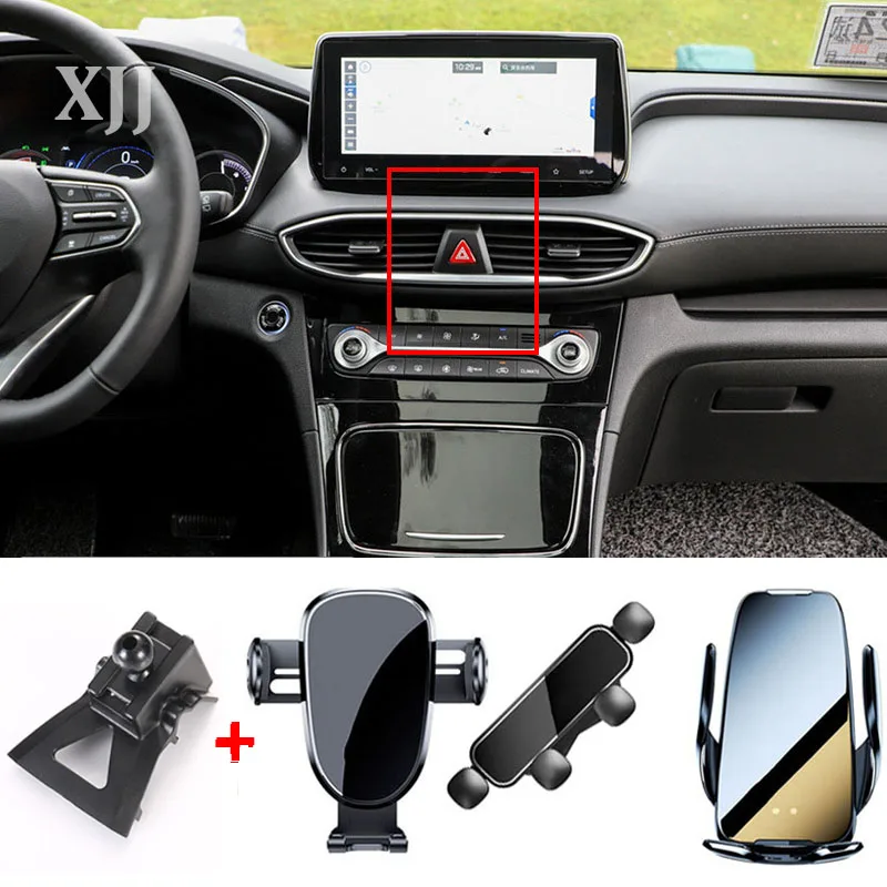 

For Hyundai Santa Fe 2023 2022 2021 2020 2019 Car Navigation Air Outlet Phone Holder Bracket Dashboard Wireless Charger