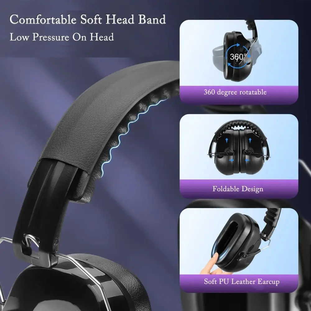 

SNR-34dB Adjustable Head Earmuffs Noise Reduction Foldable Anti-Noise Earmuffs Effective Safety Ear Defenders Student Children