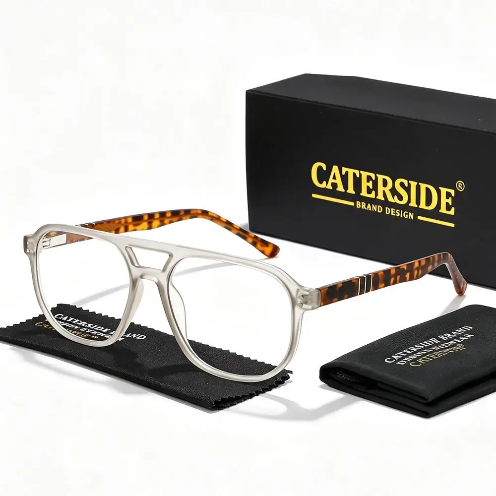 CATERSIDE Modische Herren-Pilotenbrille mit Blaulichtfilter, Flachrand-Design mit Doppelbrücke, Brillengestell, Damen-Dekorationsbrille – Detail 11