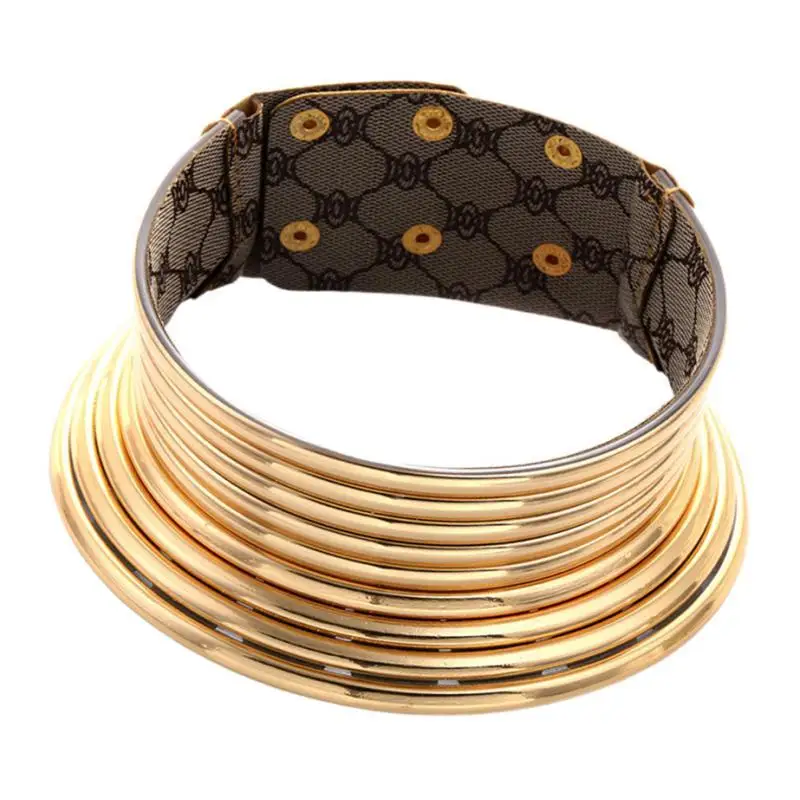 Metal Gothic Choker Necklace Wide Chunky Bib Collar Adjustable Band Jewelry for Women Party Outfit