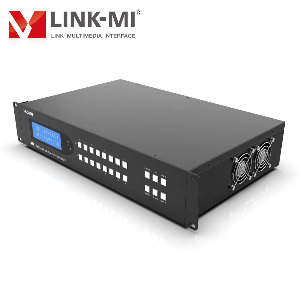 LINK-MI 4K60Hz 65m 8x8 HDMI 2.0 Matrix Extender with 8 HDMI loop out Support YUV4:4:4, 18Gbps, HDR (HLG), Audio Extract