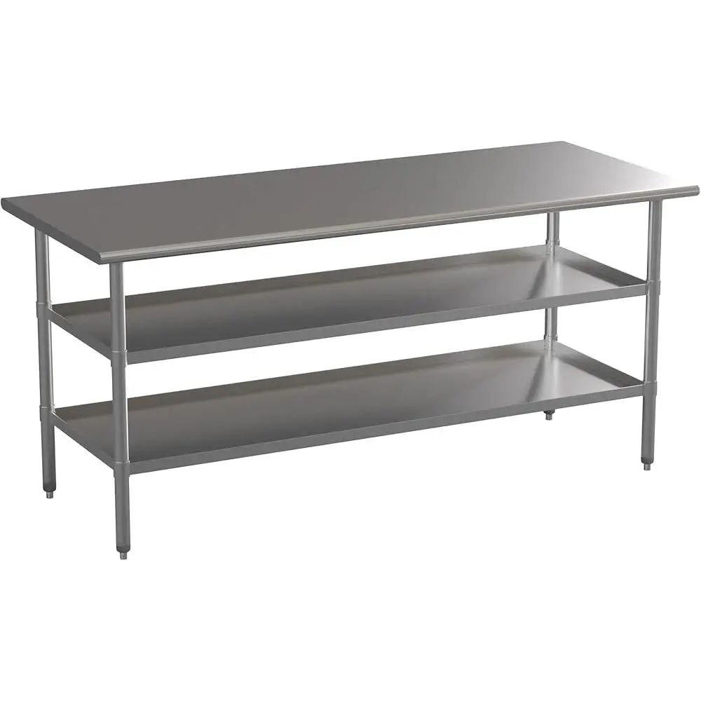 Stainless Steel Work Table 18 Gauge NSF Certified 2 Undershelves Heavy Duty Kitchen Island Lab Prep Station 72 Inch