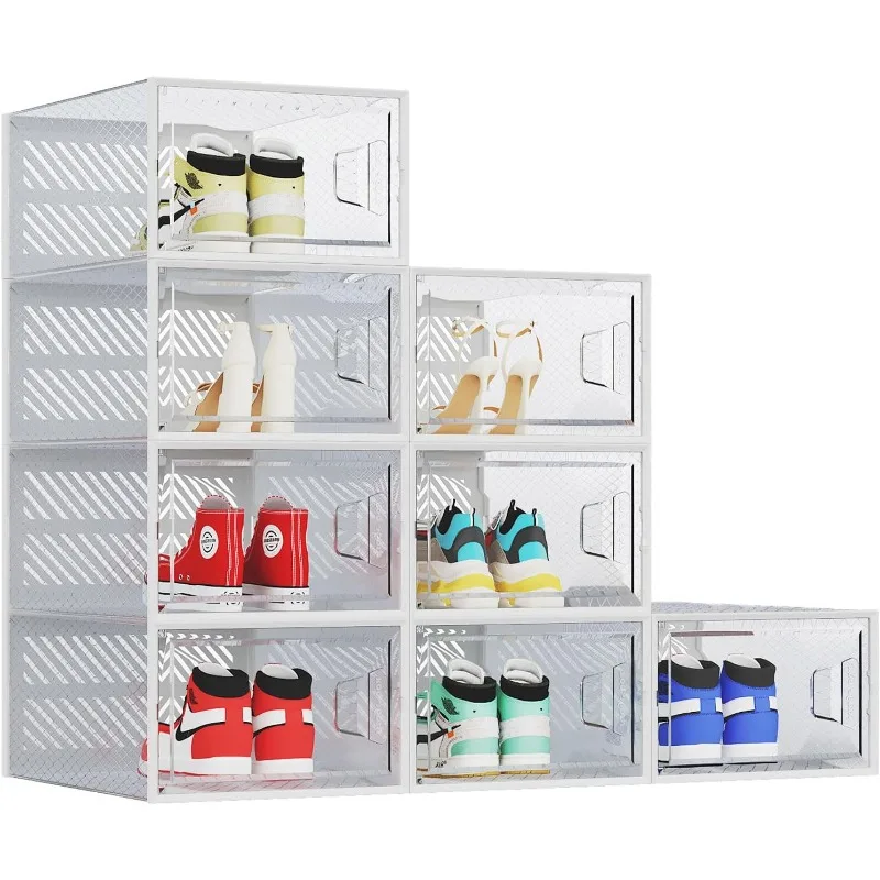 

Large 8 Pack Shoe Storage Box, Clear Plastic Stackable Shoe Organizer for Closet, Portable Stacking Transparent Sneaker