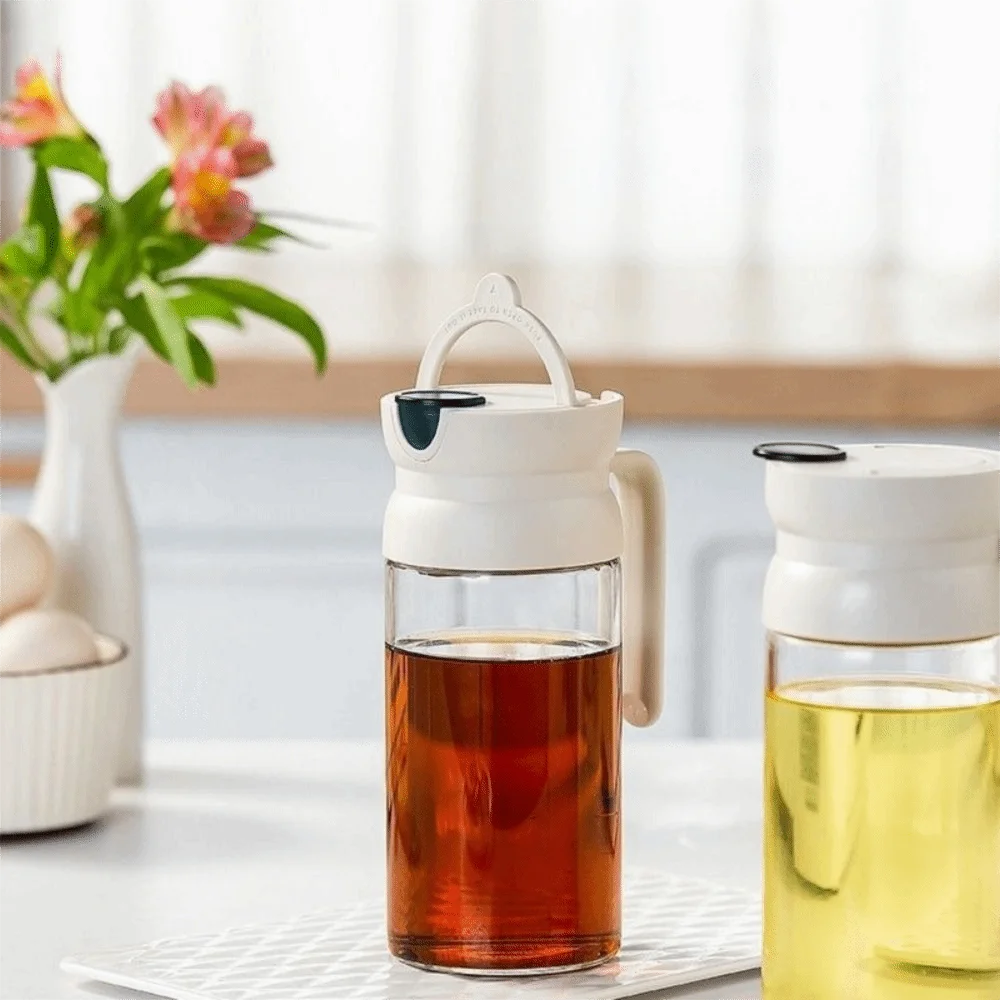 600ML Glass Oil Bottle Large Capacity Leak-Proof Soy Sauce Dispenser Refillable Automatic Opening and Closing Oil Dispenser