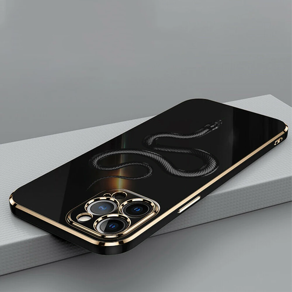 Luxury Plating TPU Soft Phone Case for Infinix Hot 8 9 10 11 12 20 30 Play 40 Pro 30i 40i Cover SS10 Black Gold Snake