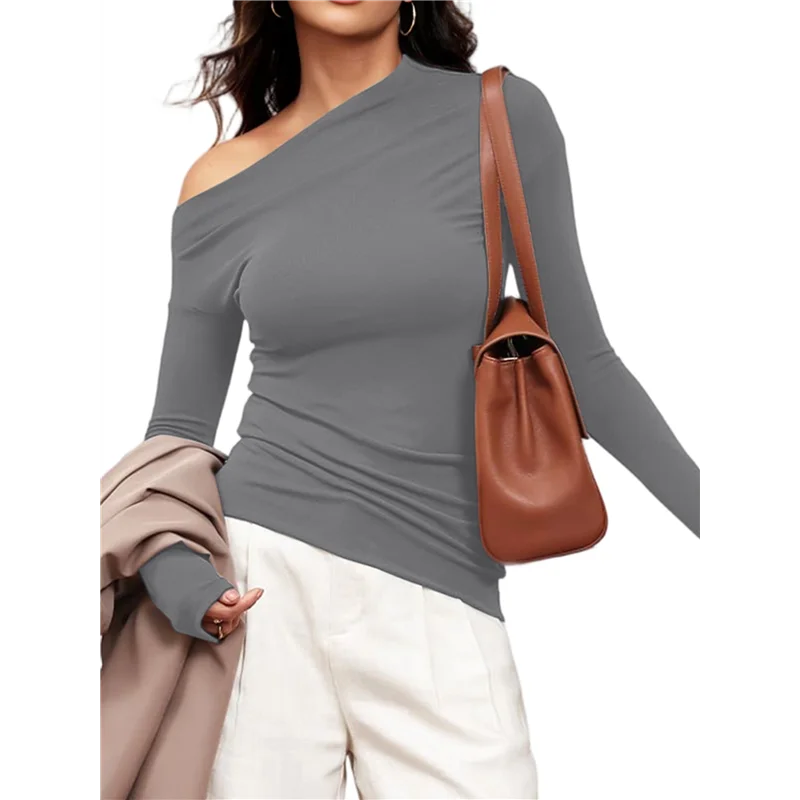 

ASDS-женские топы с открытыми плечами, нарядные асимметричные облегающие блузки с длинными рукавами, осенняя блузка на выход, рубашки с рюшами