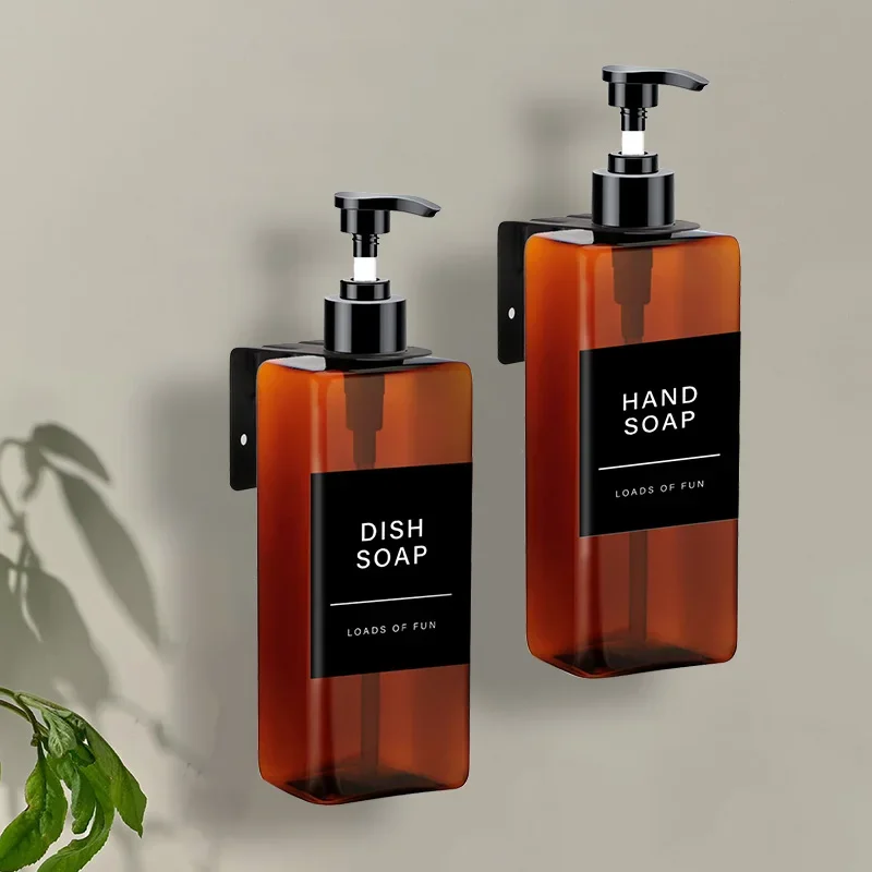 New Square Soap Bottle With Label&Rack Soap Dispenser Refillable Empty Shampoo Lotion Conditioner Container for Bathroom Kitchen