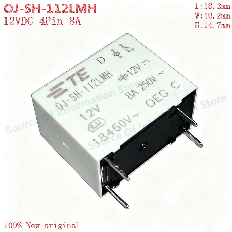 

20Pcs TE OJ-SH-112LMH SPST-NO 4-Pin 12V DC 8A PCB Relay Power Relay for Home Appliance & Industrial Control