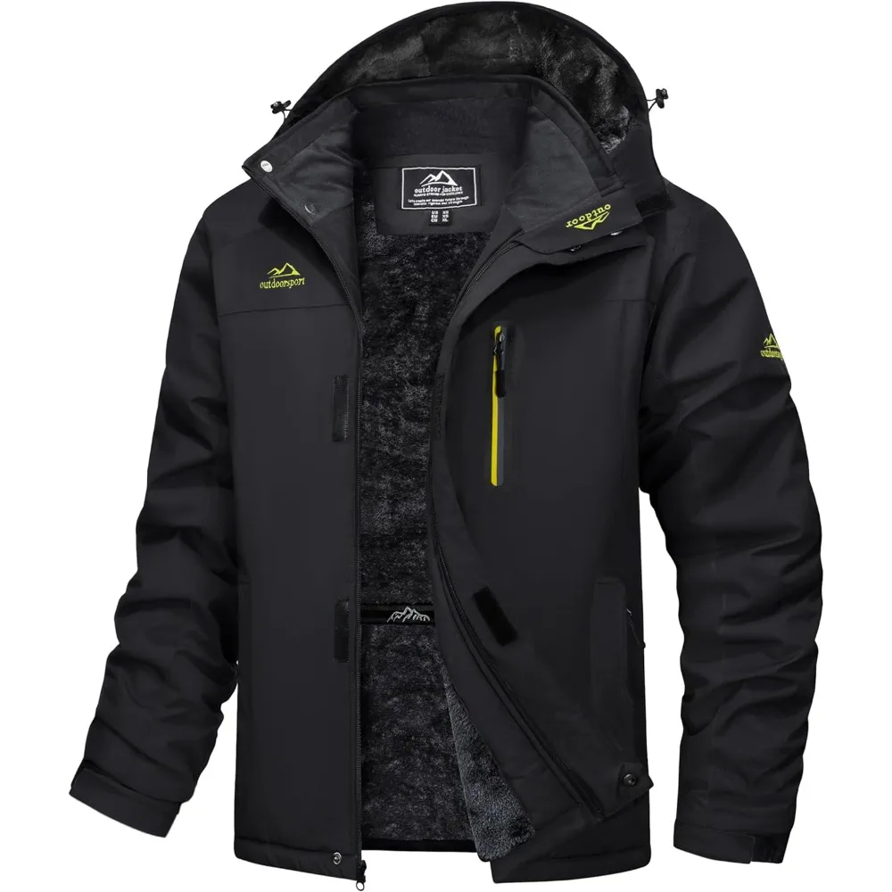 

Мужская зимняя куртка, лыжная зимняя водонепроницаемая флисовая куртка, теплая парка для сноуборда, плащи с капюшоном, 5 карманов