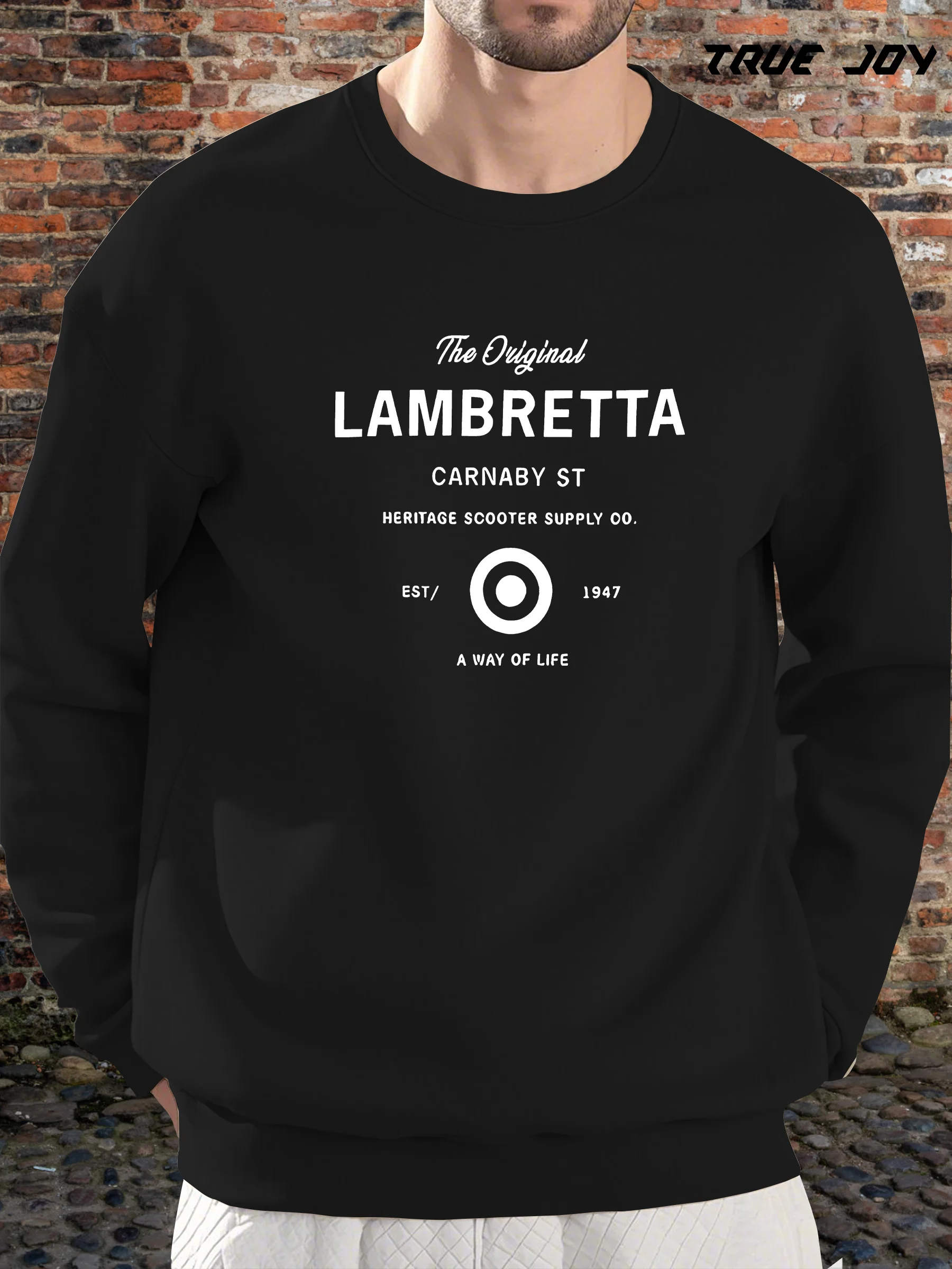 

Men'S Brown Lambretta Graphic Sweatshirt - Casual Long Sleeve Crewneck with Vintage Print, Perfect for Fall & Winter