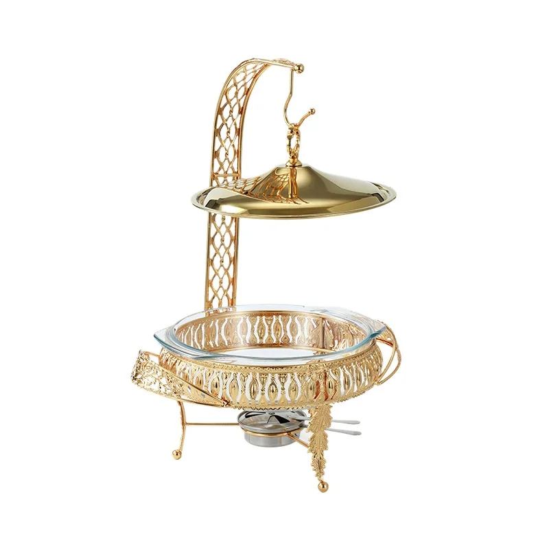 

Golden Round Glass Buffet Stove Table Hotel and Restaurant Alcohol Stove Dry Pot Food Heating Container