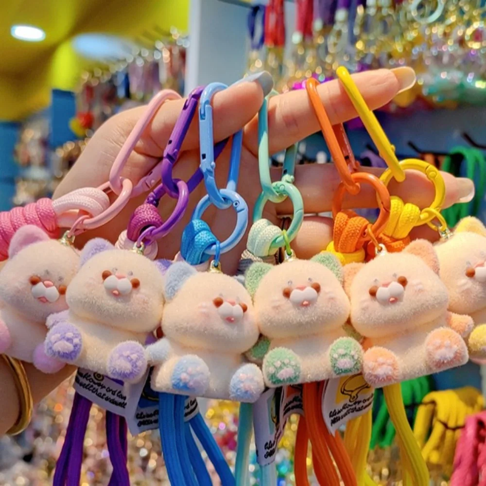 Wrist Rope Flocking Siamese Cat Key Ring Pile Coating Handmade Candy Color Tubbies Ornament Bag Charm Phone Chain