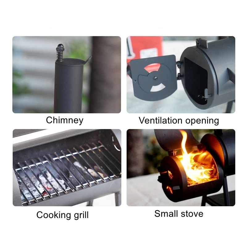 Mini Smoke Grill Small Pellet Grill Outdoor Portable Small Grill Mother and Child Double Barrel Smoke Grill