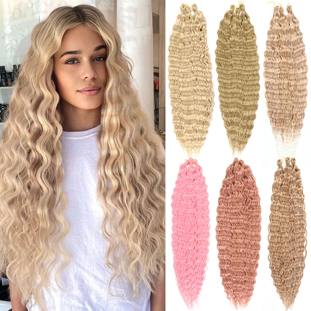 Extensions de Cheveux Synthétiques Longs et Ondulés pour Femme Noire, Tressage au Crochet, Haute Température, 30 Pouces