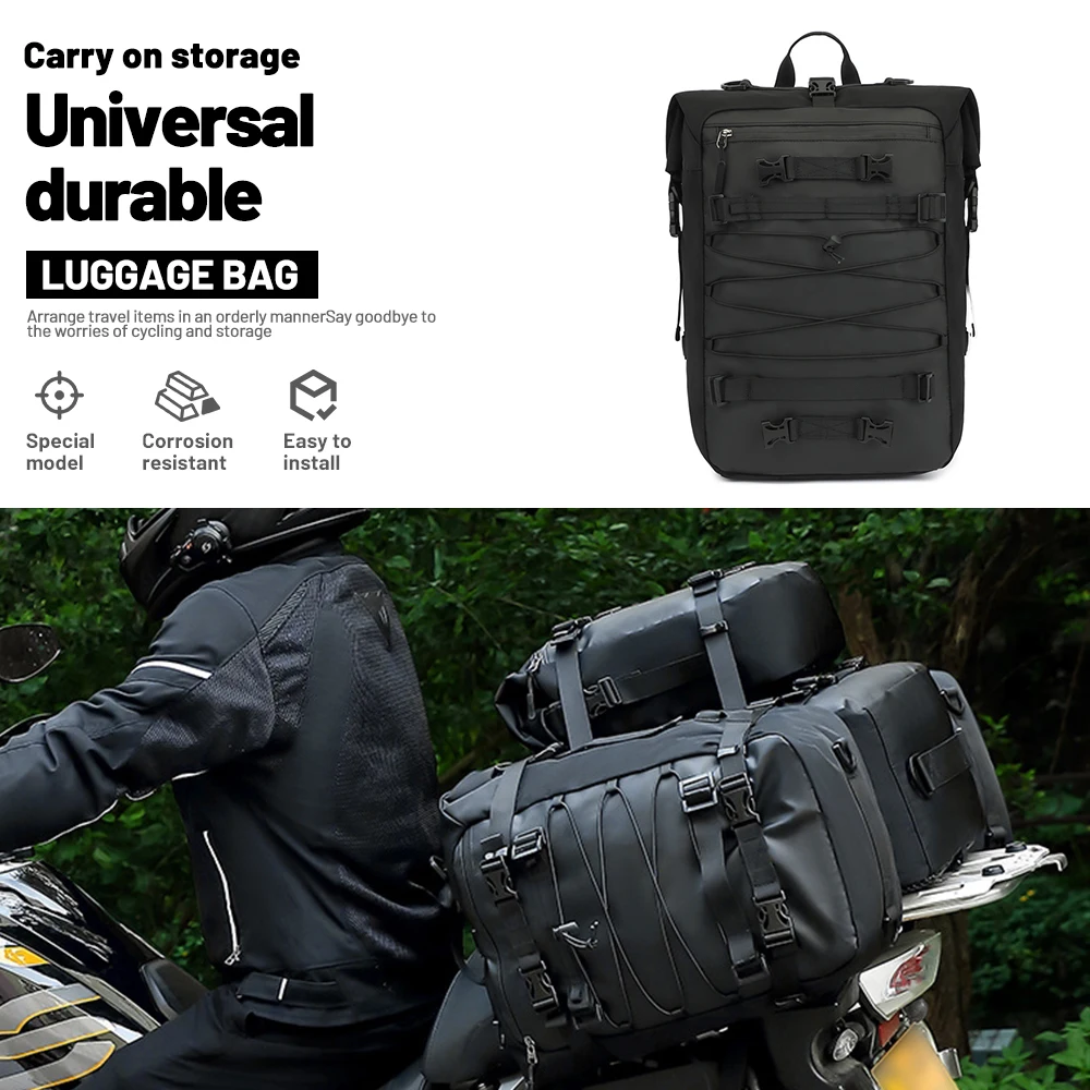 Universal 2-in-1 detachable motorcycle rear seat saddle bag for outdoor riding and touring, side-mounted luggage storage bag