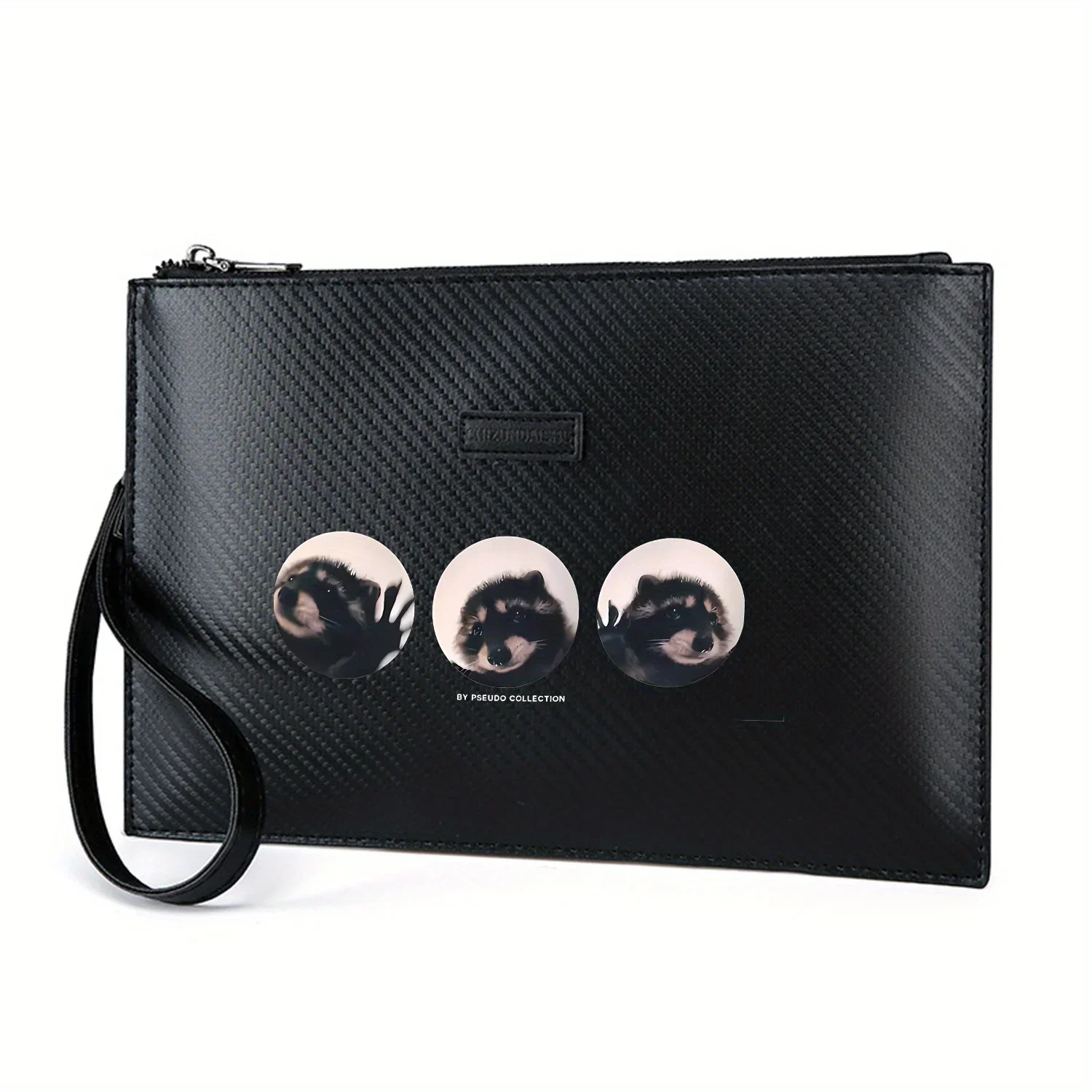 

Cute raccoon circles wave hand greeting Elegant Printed PU Men's Handbag Fashionable and Practical for Everyday Carry