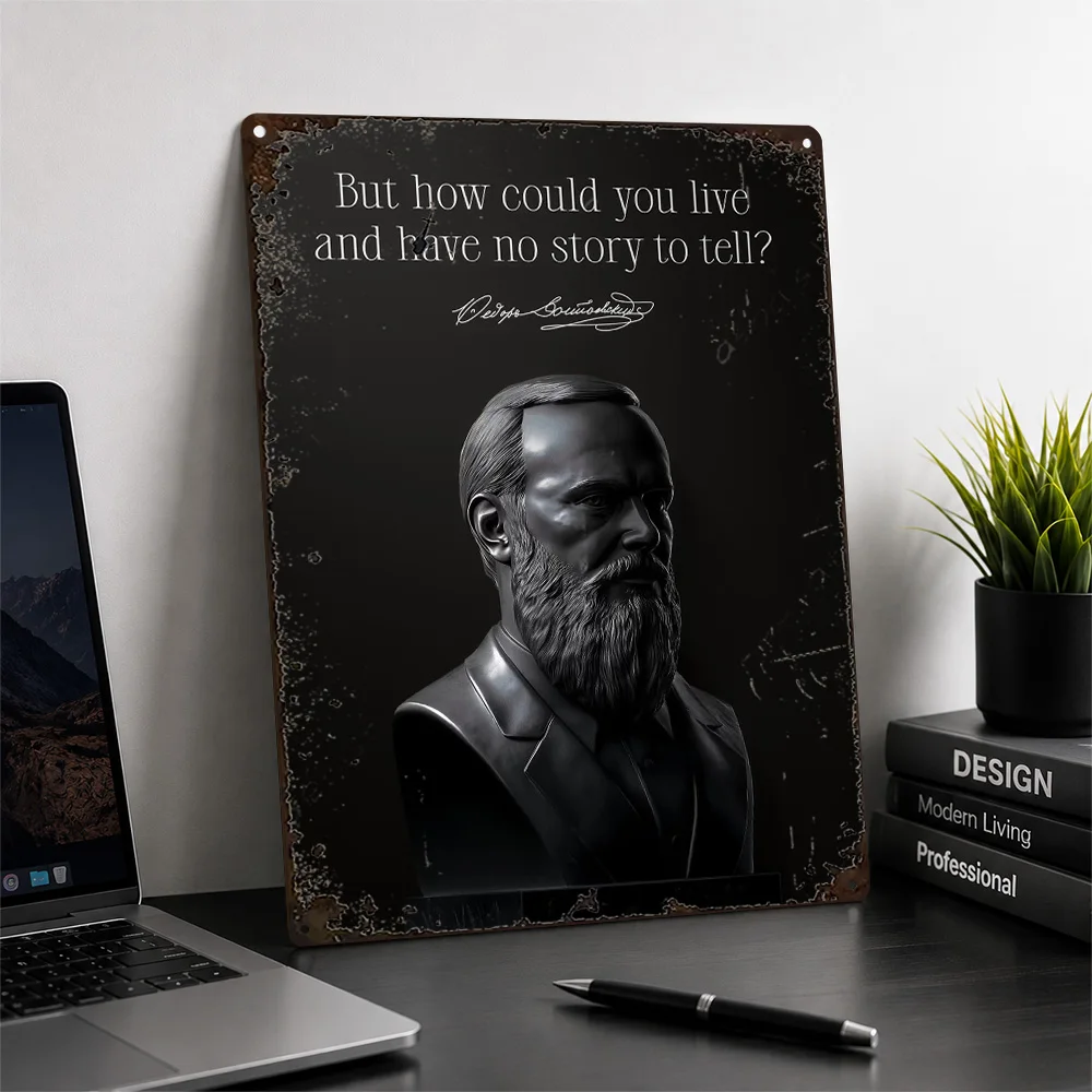Fyodor Dostoevsky Quote Textured Metal Poster Monochrome Wall Art For Home Office Customized Aluminum Sign Philosophy Lover Gift