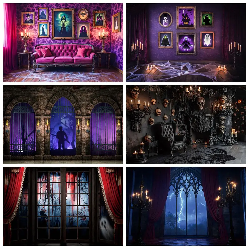 

Halloween Photography Background Vampire Room Scene Spooky Party Kids Portrait Family Halloween Decoration Backdrop Photostudio