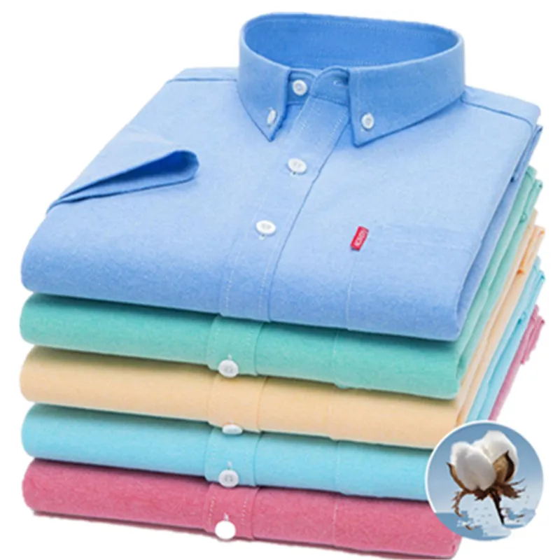 

Big Boy's Short Sleeved Shirt Made Of 100% Oxford Cotton Comfortable Summer Breathable Colorful Green-Yellow Campus Home Top 5XL