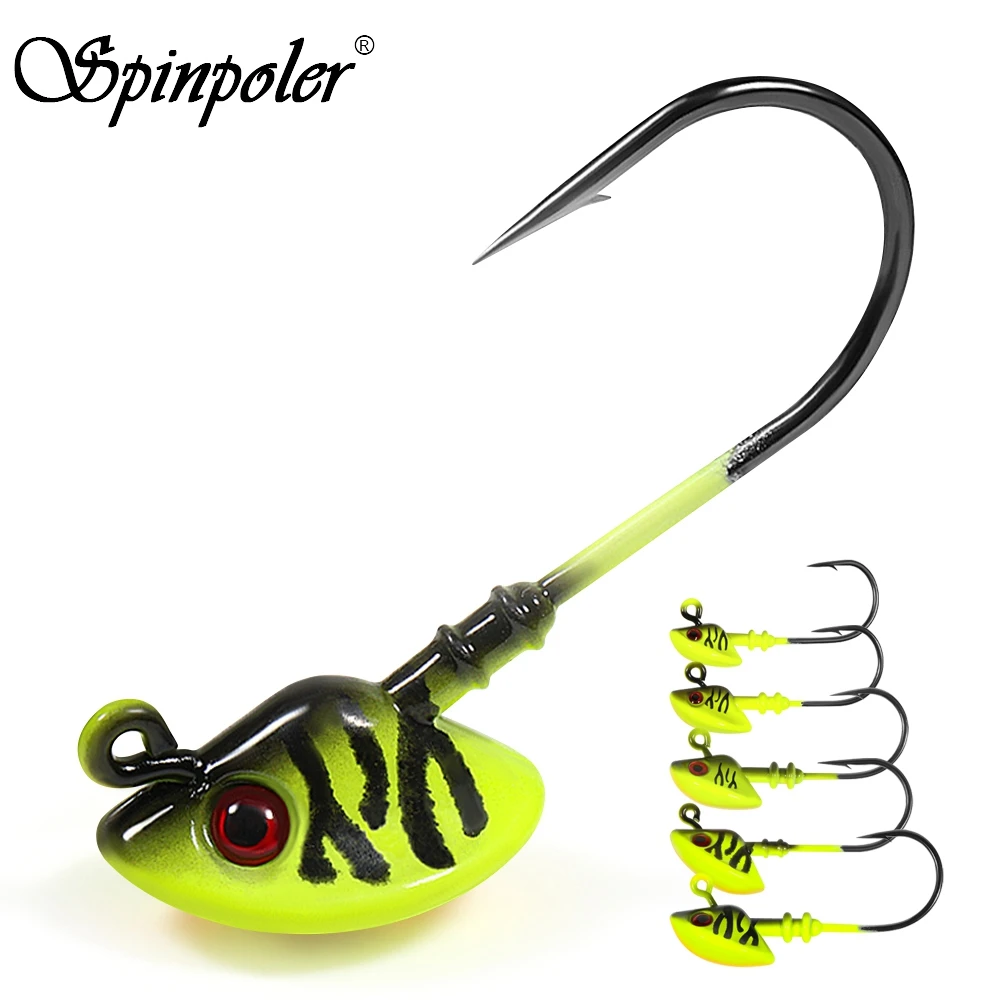 Spinpoler 3D Augen Angeln Jig Kopf Haken 7g 10g, 13g 17g 20g gewichtete Kurbel Jigging Für Weiche Köder Köder Salzwasser Süßwasser Tackle