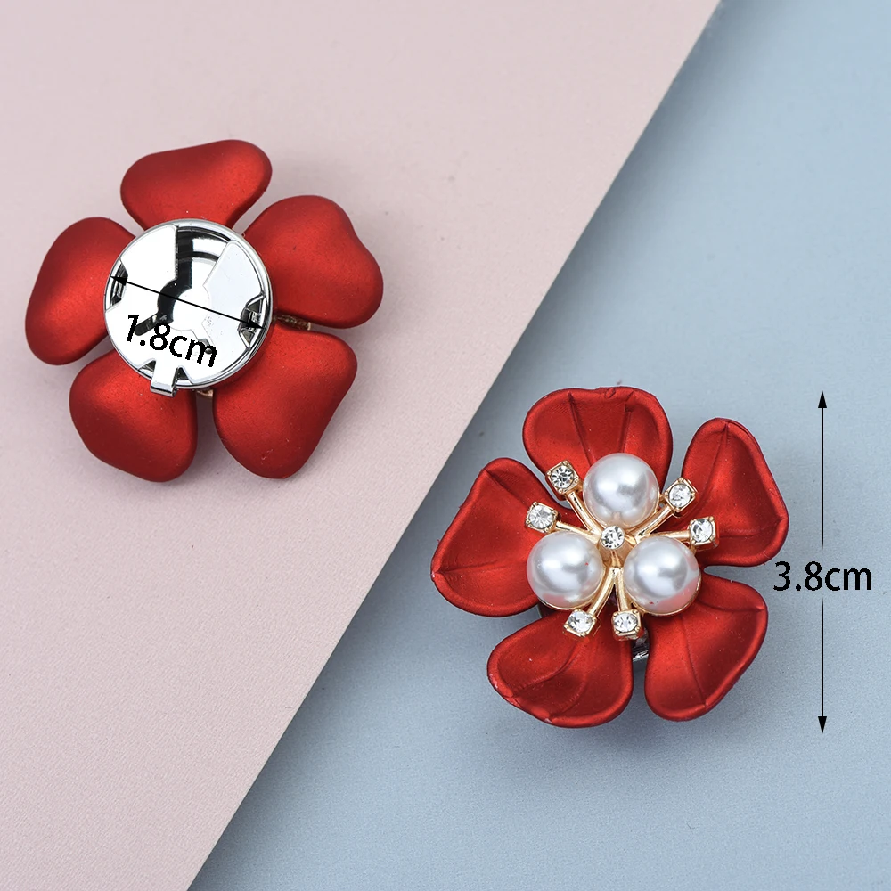 Imitation Shell Red Leaf Pearl Flower Button Covers Dresses and Shirts Button Decoration Elegant Copper Cufflinks Accessories