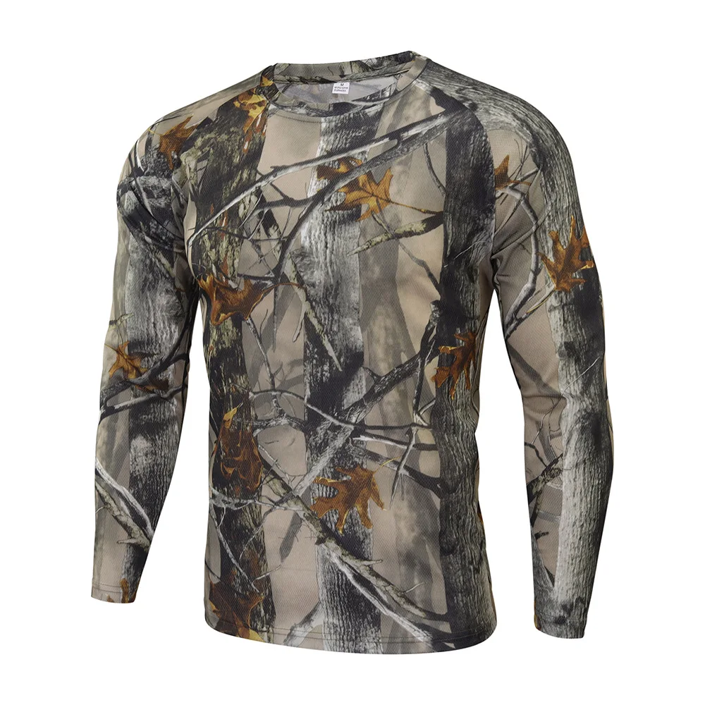 Men\'s Spring Autumn Long SleeveT-Shirt Bionic Camouflage Hunting Under-Shirt Breathable Polyester Tactical Army Shirt  Quick-Dry