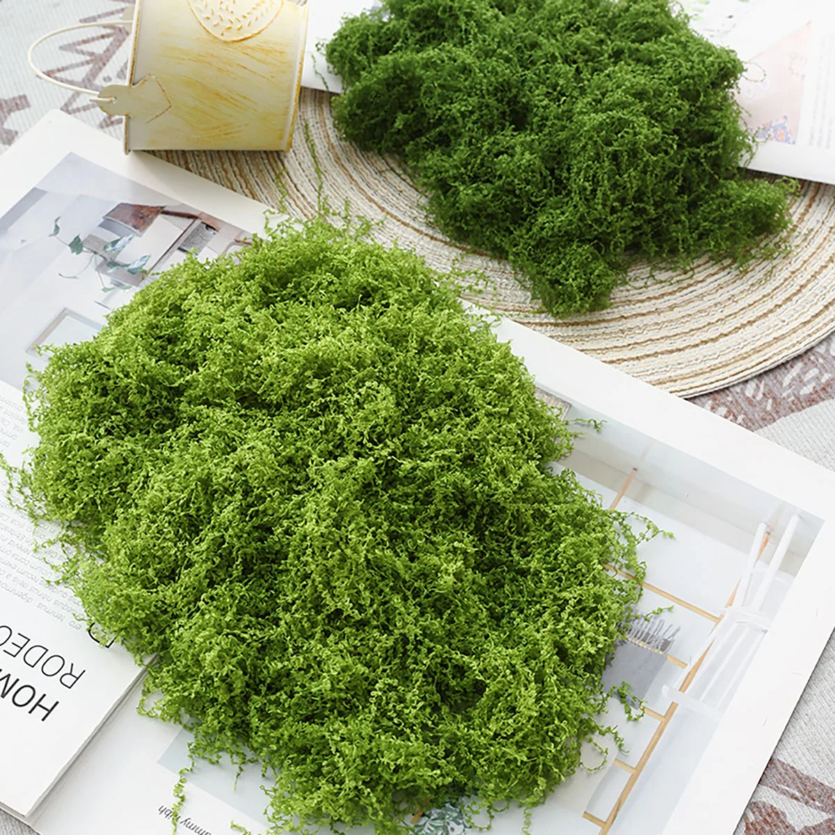 Aproximadamente 20g de plantas verdes artificiales, hierba de musgo de poliéster, decoración del hogar, sala de estar, jardín, Mini paisaje, flor falsa, manualidades DIY