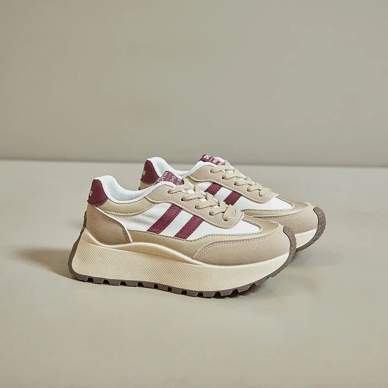 

Весенняя женская обувь на толстой подошве, лето 2024, повседневные лоскутные кожаные кроссовки, повседневная вулканизированная обувь, женская обувь Chaussure Femme