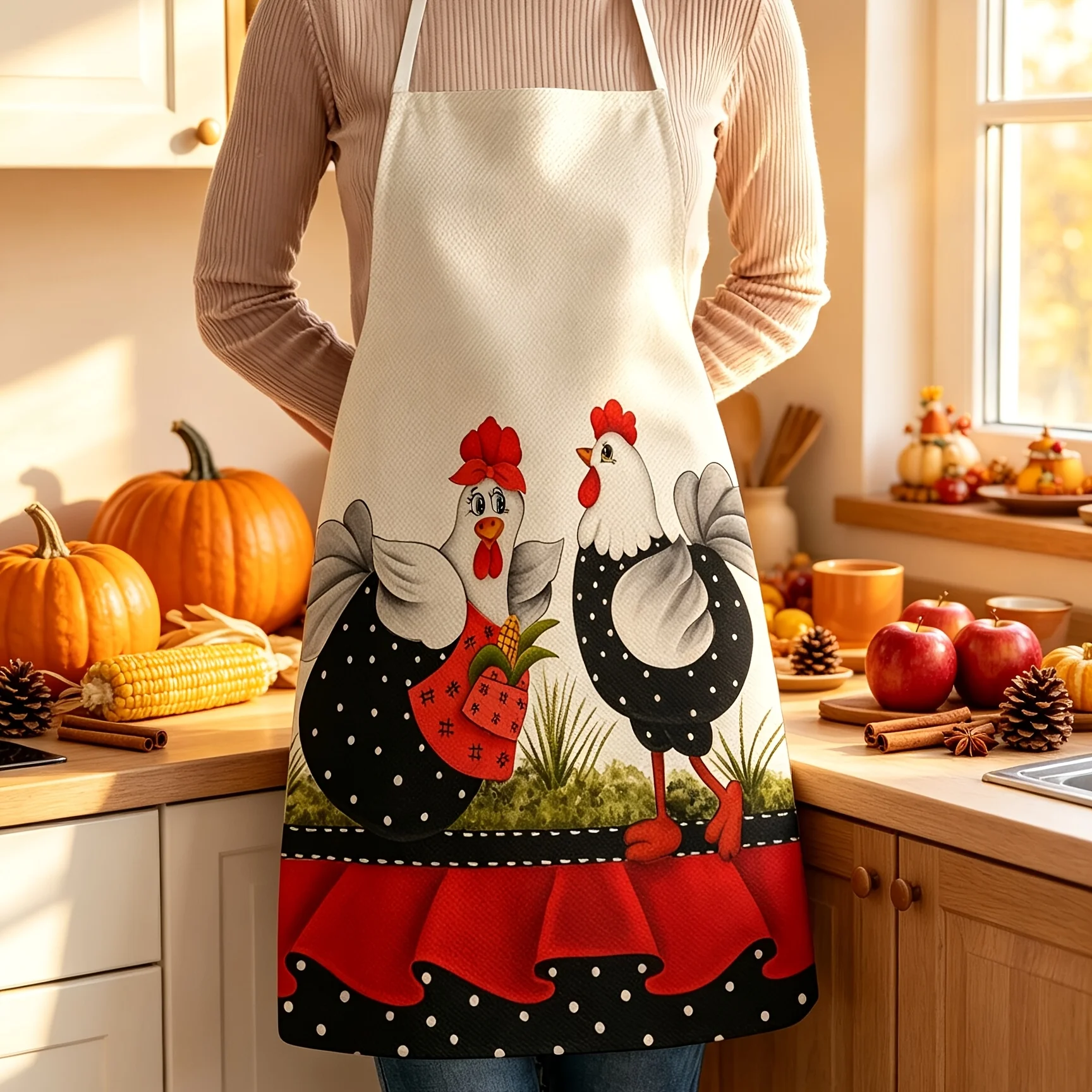 Cute Chicken Print Apron for Kitchen Baking Cooking Apron Apron Smock for Women Gift