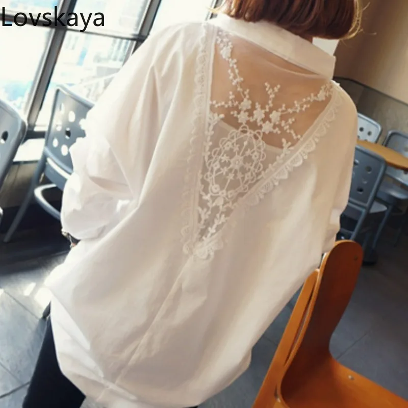 

New mid to long size women versatile loose fitting Korean white lined Korean shirt long sleeved Korean style autumn