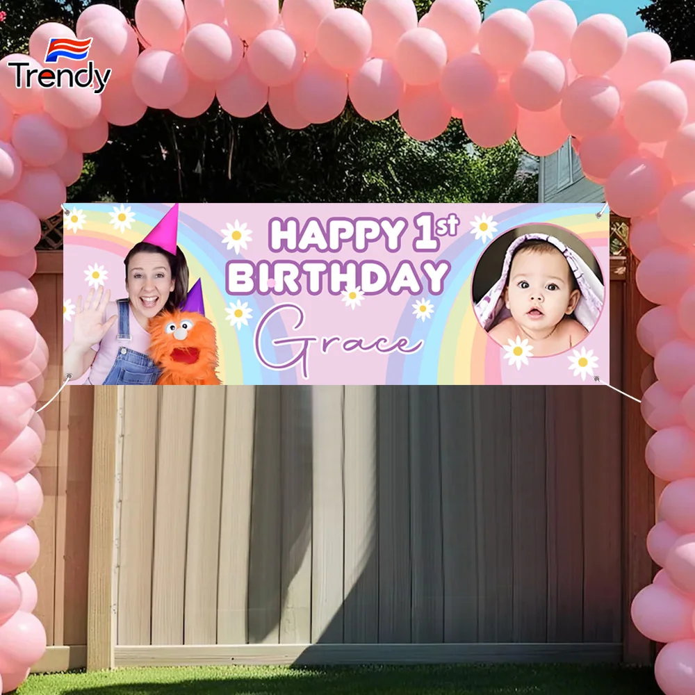 

Personalised Ms R Photo Birthday Banner Party Poster Birthdays Backdrop Custom Name Age Background Banner Happy Birthday Banners