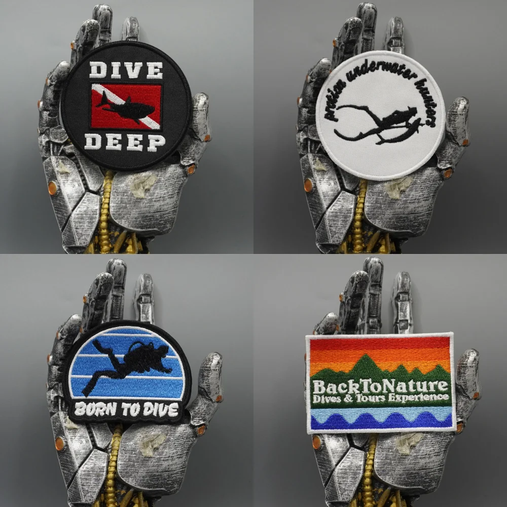 DIVE DEEP Bestickter Aufnäher, Applikation zum Aufnähen, Punk-Biker-Band-Rock-Kleidungsetikett, Klettverschluss oder zum Aufbügeln, anpassbar – Detail 1