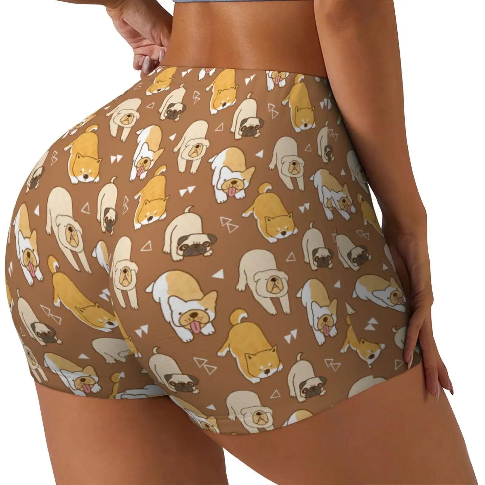 Cartoon Bulldog Print Workout Shorts for Women Seamless Soft Smooth Gym Yoga Scrunch Active Shorts