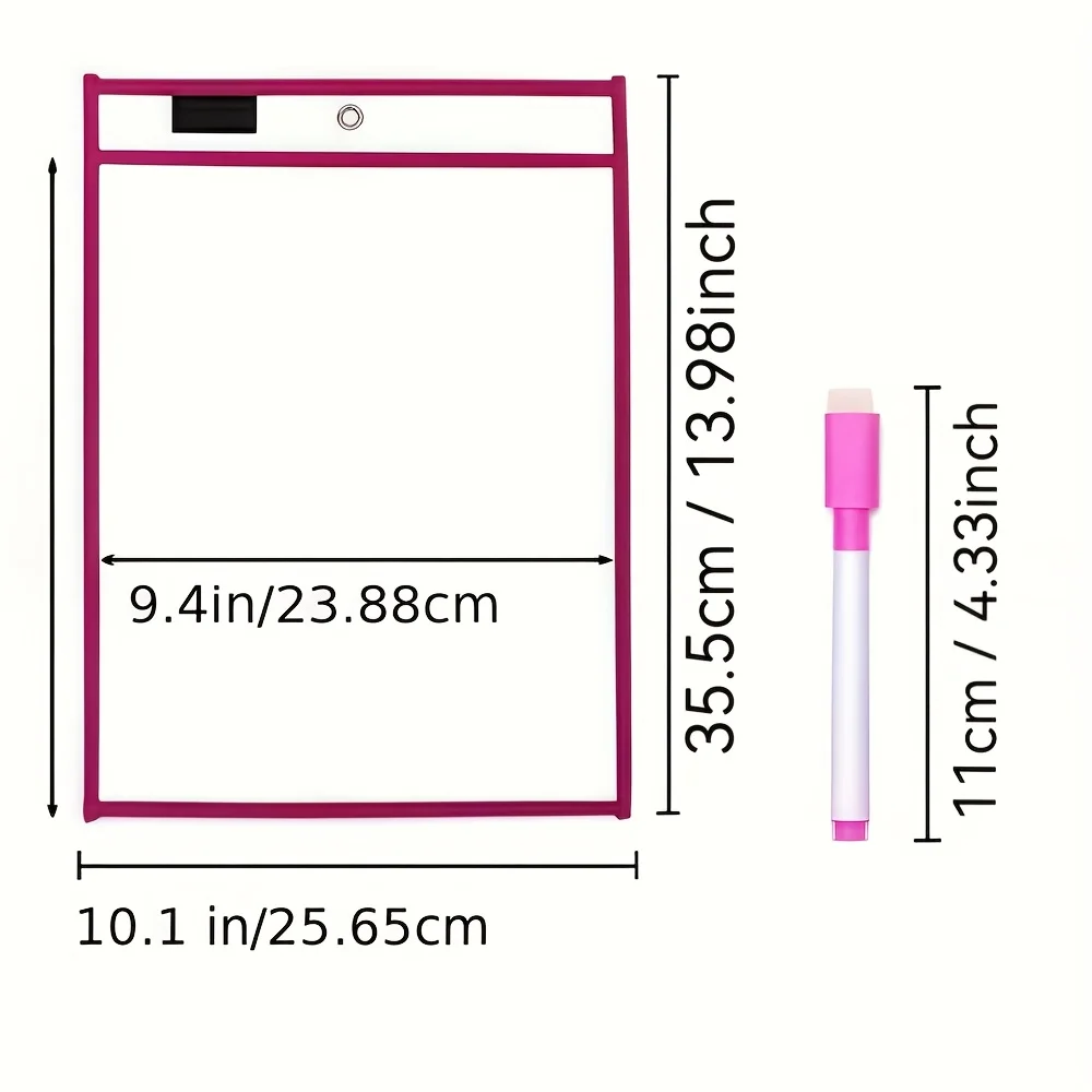 20 Stück wiederverwendbare trocken abwischbare Taschen-Set, extra große Schreib- und abwischbare Taschen, transparente Schutzhüllen, Lehrerbedarf für den Schulunterricht (10 trocken abwischbare Taschen + 10 Stifte) – Detail 2