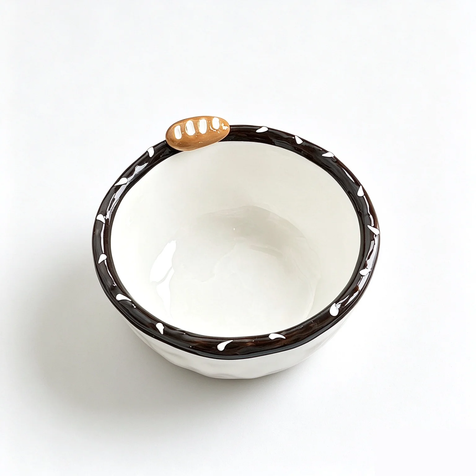 Cute 3D Bread Decor Ceramic Bowl 5 Inch Underglaze Color Hand Painted Black Rim Rice Bowls Breakfast Oatmeal Salad Dessert Bowl
