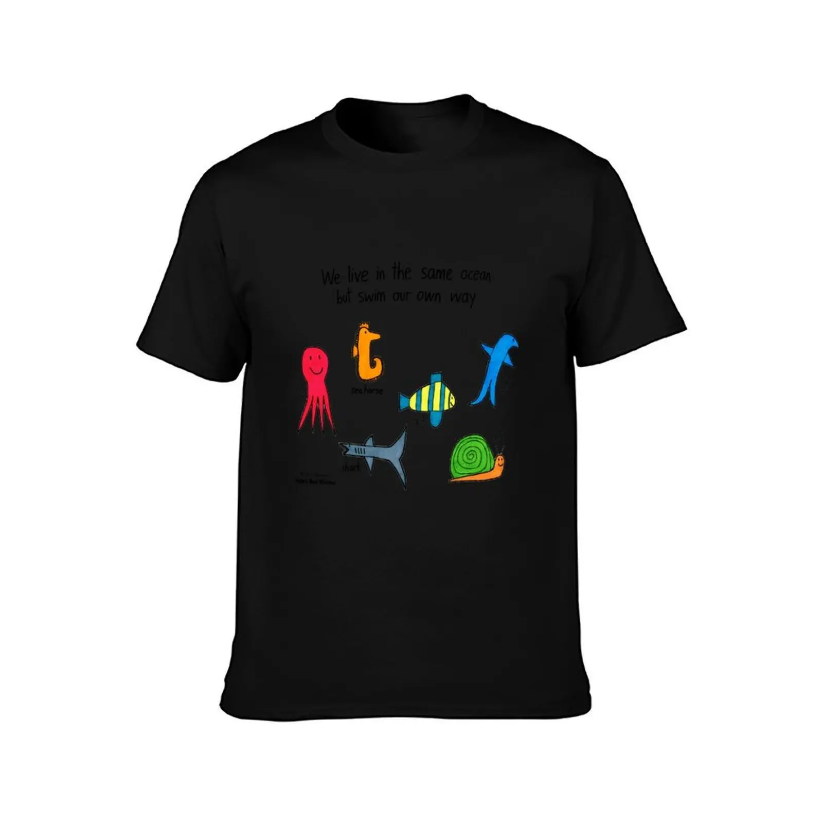 Sea Creatures T-Shirt, Summer Casual Cotton Tee, Oversized Streetwear Tops, Vintage Graphic Print, Loose Fit Short Sleeve