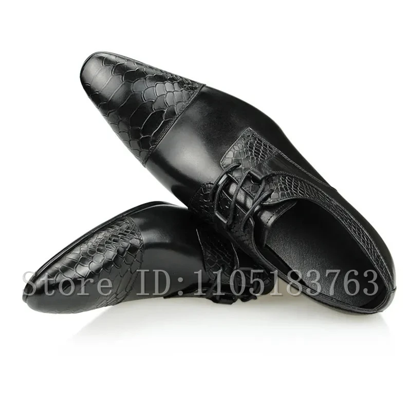 Men's Red Genuine Leaher Oxford Shoes, Elegant Pointed Toe Lace-Up Formal Dress Shoes for Wedding & Business view 6
