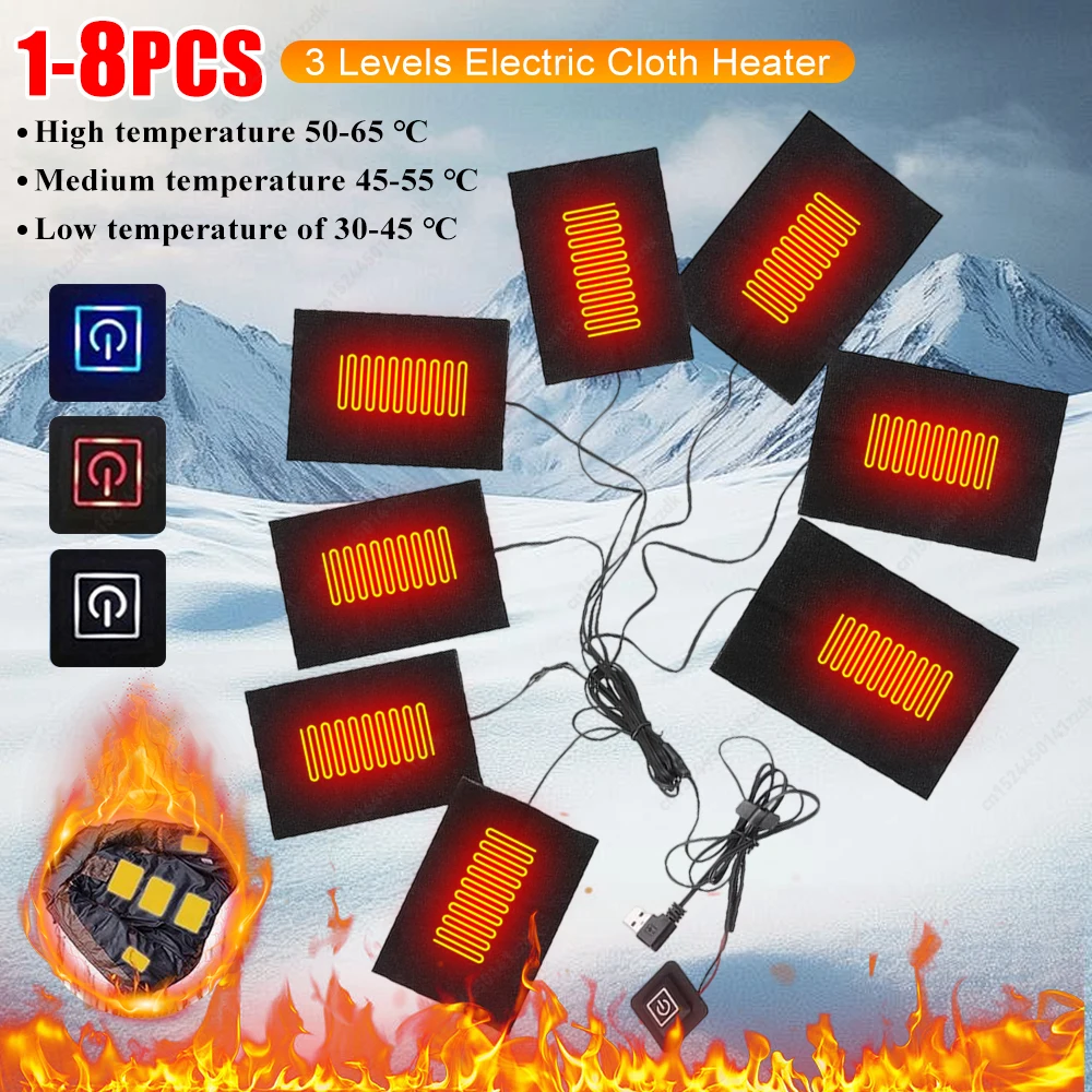 

1-8pcs 3 Levels Winter Warm Pants Heated Pads Waterproof USB Heating Pads for DIY Heated Clothing for Outdoor Winter Camping Hik