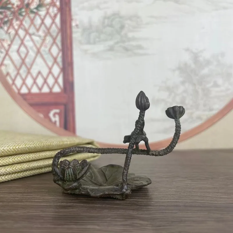 Antique-style imitation brass incense burner, lotus-shaped backflow incense burner, decorative piece
