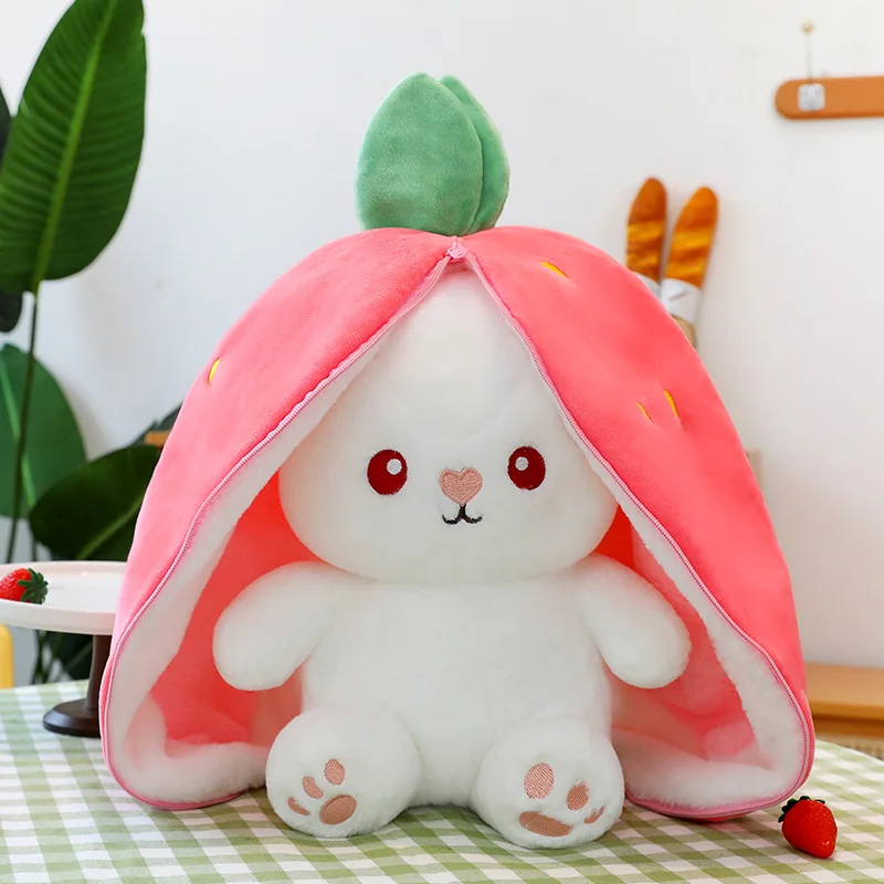 MINISO Funny Joy  Fruit Bunny Plush Toy Cute Carrot Strawberry Turn Into Rabbit Plush Toy Kids Birthday Christmas Gift