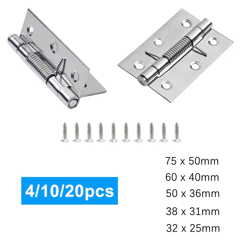 

4/10/20pcs Self Closing Spring Loaded Door Hinge With Screws Automatic Rebound Hinge For Cabinet Door 304 Stainless Steel