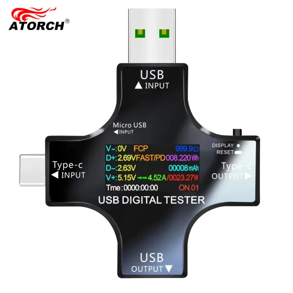 USB Tester DC Type-C PD Digital Voltmeter Amper Voltage Current Monitor Ammeter Detector Power Bank Charger Capacity Meter 8.0A