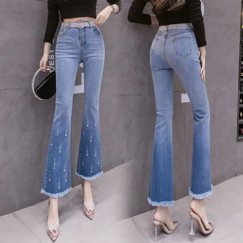 

High Waisted Jeans Woman Casual Streetwear Lim-Fit Denim Trousers Female Girls Vintage Denim Bell-bottoms Dropshipping BPy2201