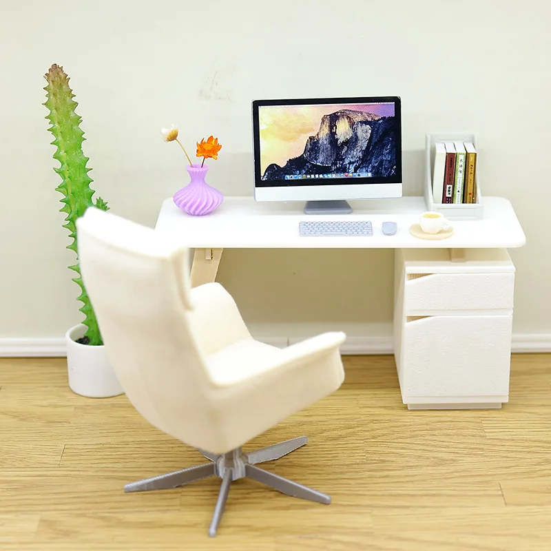 Dollhouse Mini Office Model Scene Accessories Simulation Office Desk Mini Boss Chair Pocket Model