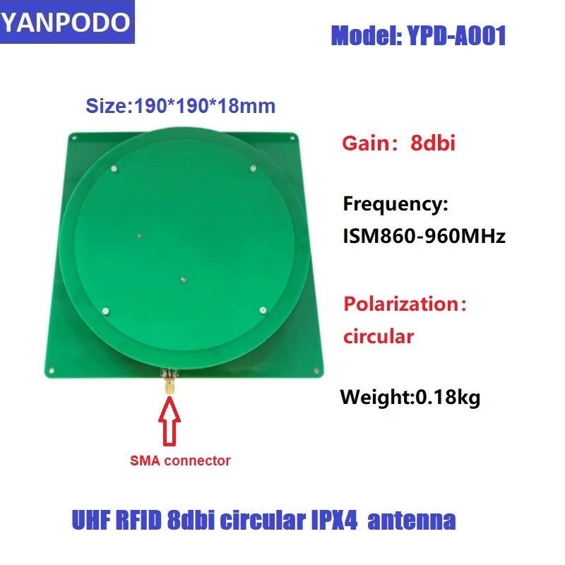 Yanpodo-antena de campo cercano UHF RFID, 1dbi, Circular, IPX4, SMA, 1m, rango de lectura para gestión de inventario de activos