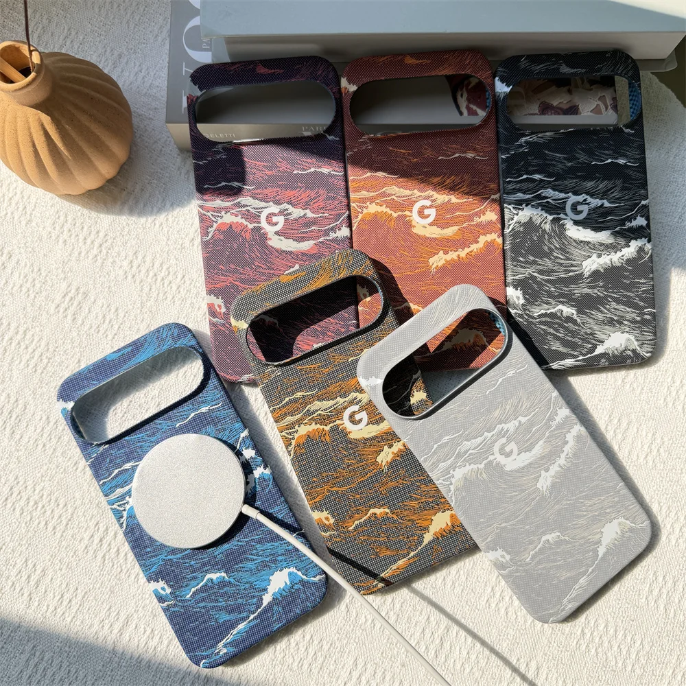Coque de téléphone sans cadre à texture d'onde océanique magnétique pour Google Pixel 11 10 9 8 7 Pro XL 10A 9A, compatible Magsafe, coque de protection rigide et fine