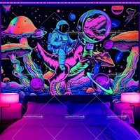 Blacklight Dinosaur Tapestry UV Reactive Space Astronaut Tapestries Neon Galaxy Planet Tapestry Stars Wall Hanging For Bedroom
