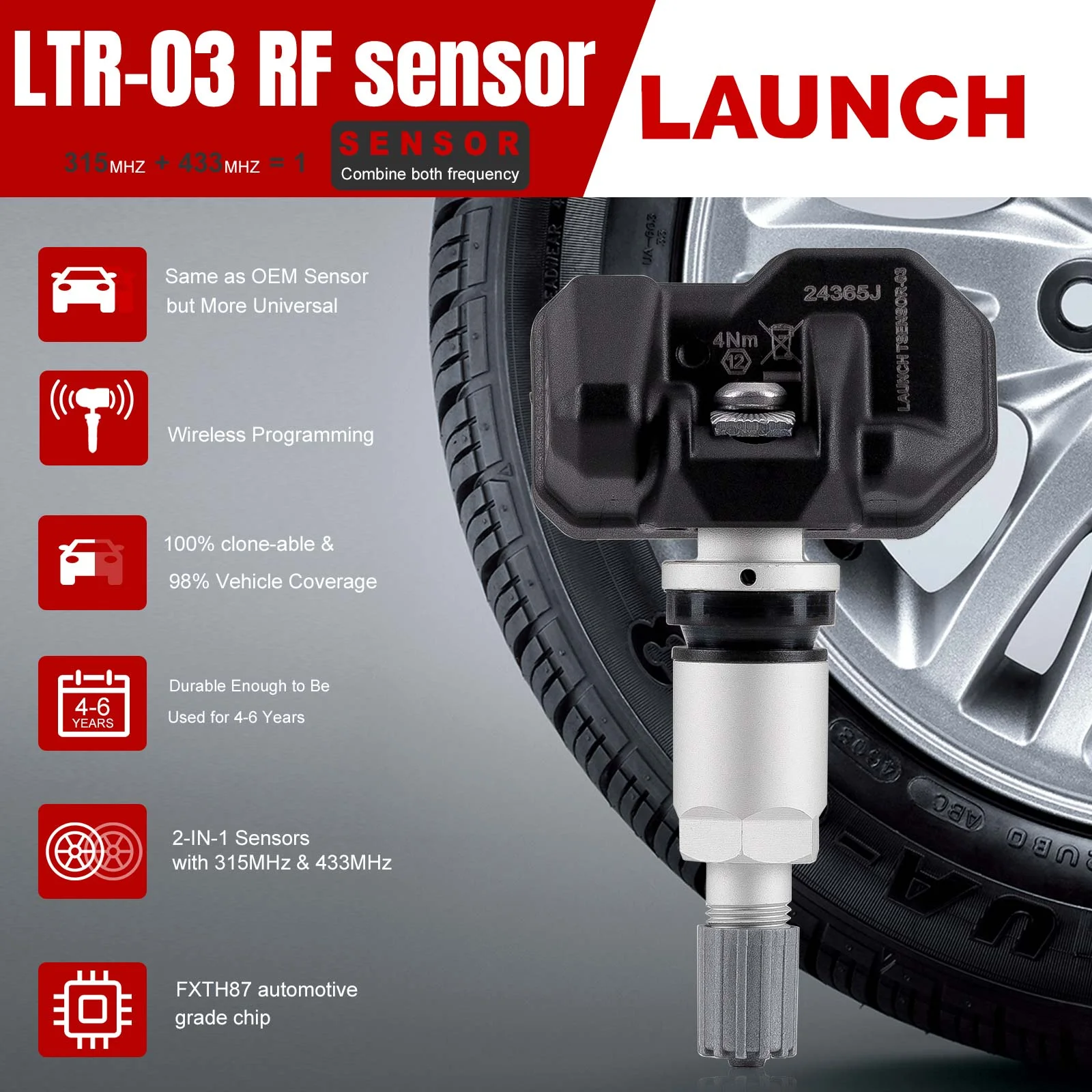 LAUNCH Creader 5011 V2 With TSENSOR-05S RF Sensor TPMS Activation Tool 12 Reset Full OBD2 Functions Lifetime Free Update
