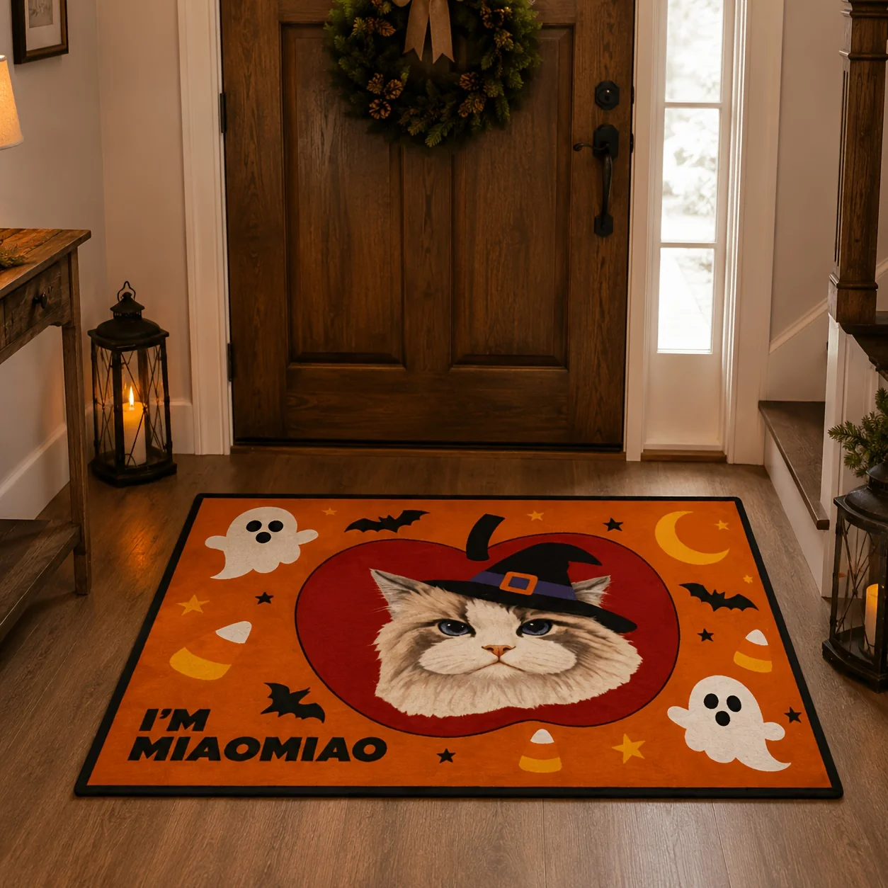 Halloween Witch Cat Ghost Candy Corn Doormat Moon Bat Print Indoor Floor Rug  Entryway Carpet Area Mat for Season  Home Decor