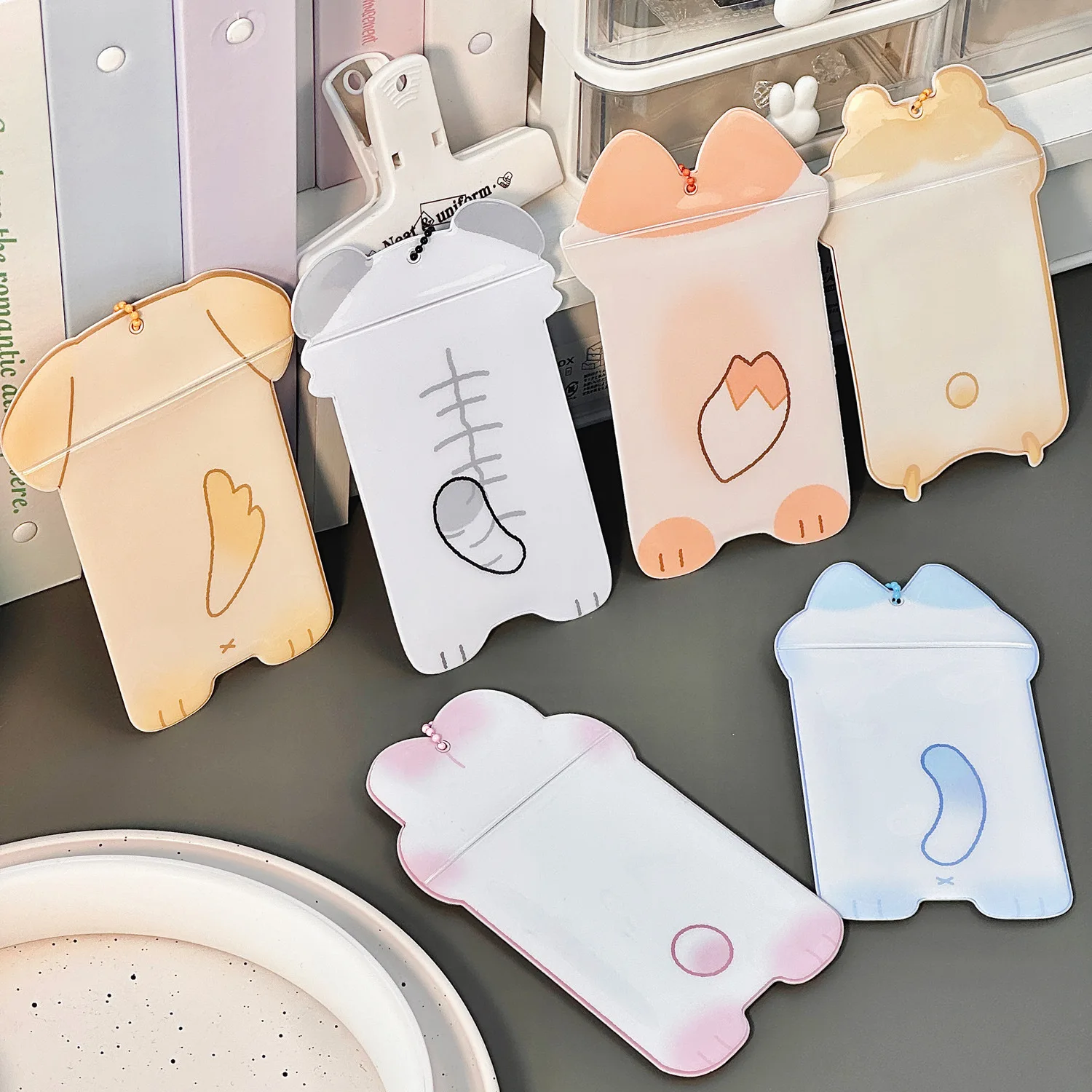 Soporte para sesión fotográfica de 1 Uds., tarjetero con identificación de animales de dibujos animados bonitos con llavero, fundas protectoras para fotos de carcasa dura